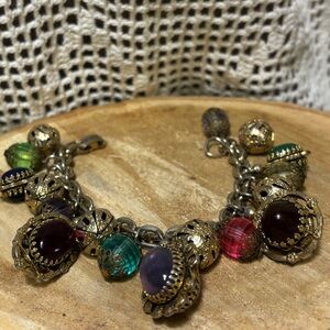 Vintage RARE “Napier” Etruscan Charm Bracelet w/ Faceted Jelly Belly Beads